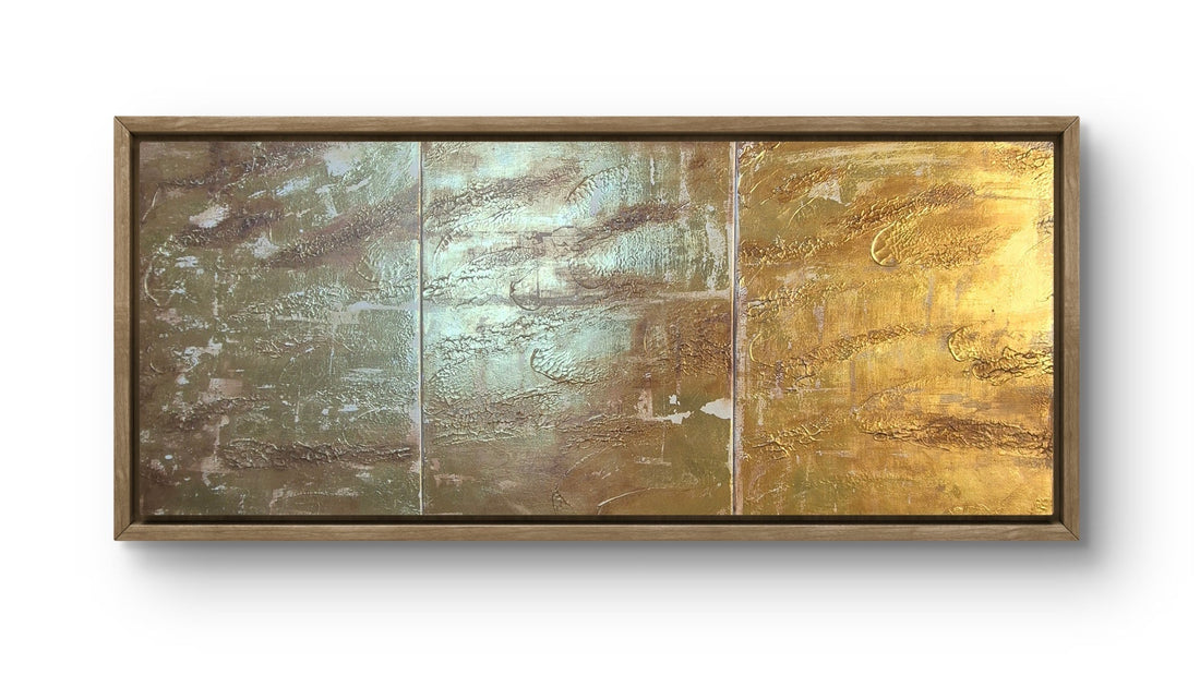 Large Framed Abstract Gold Wall Art – 3 Panel Statement Piece by Maison M