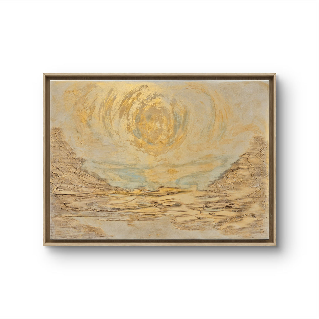 Golden Sunrise – Original Neutral Abstract Landscape Wall Art – Gold Textured Framed Painting 81 x 60cm