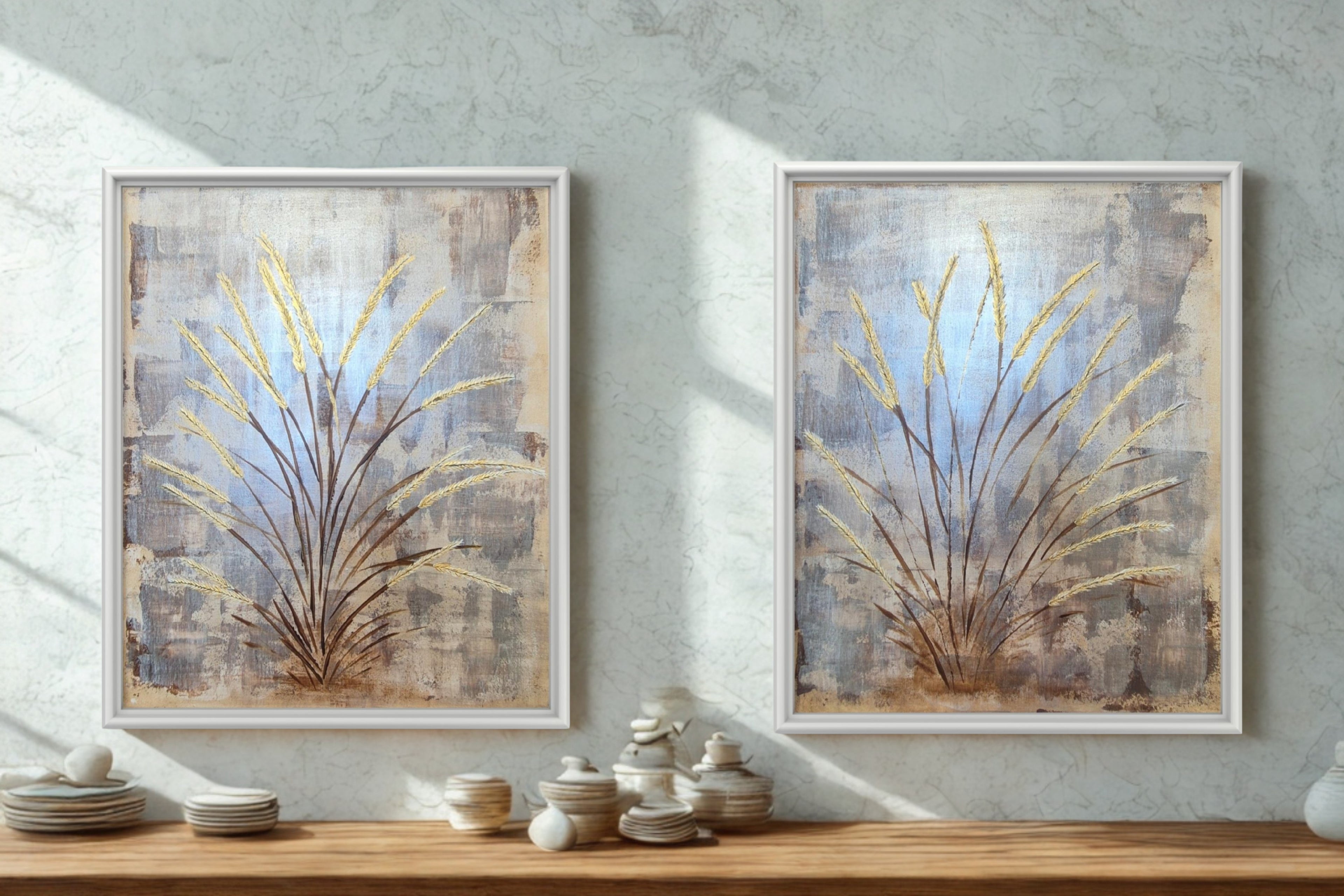 Set of 2 Framed Abstract Botanical Prints – White Frames