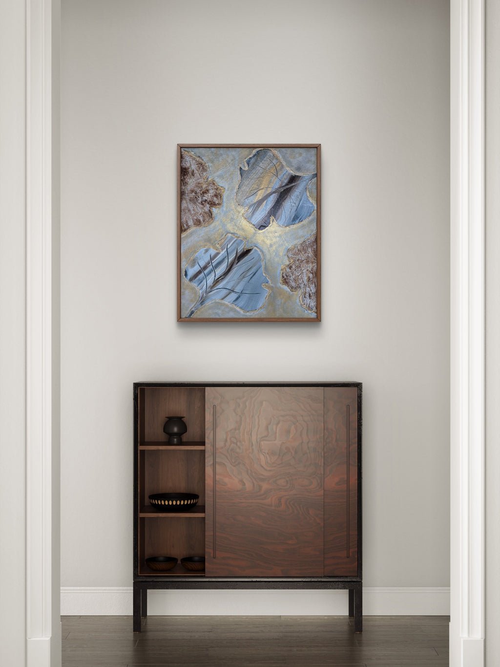 Framed Abstract Leaf Wall Art – Neutral Textured Botanical Painting