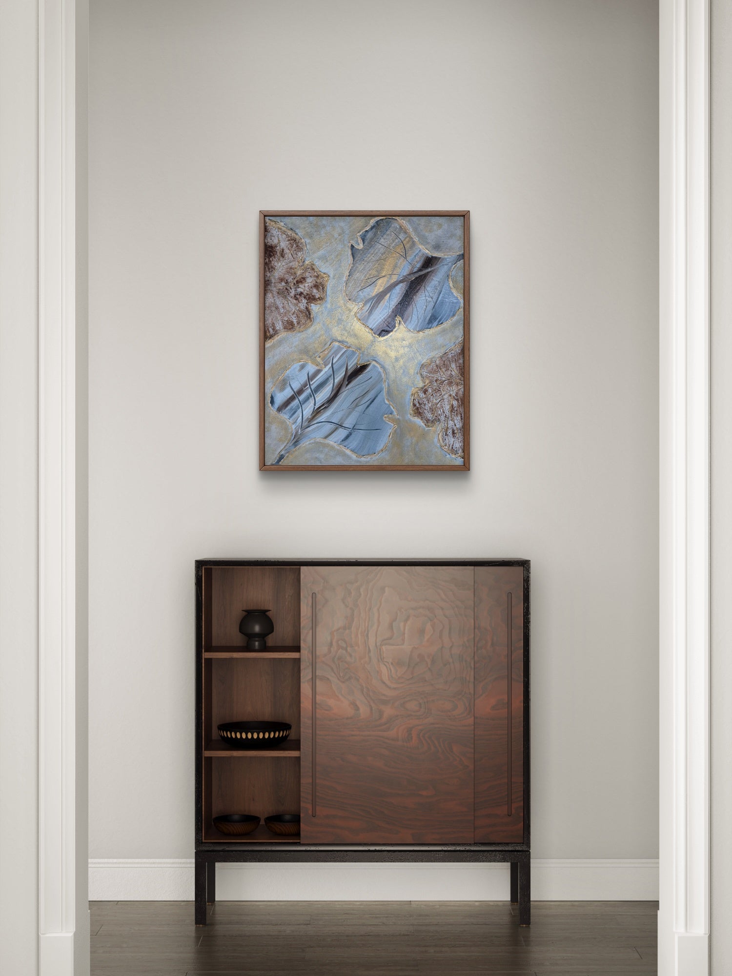 Framed Abstract Leaf Wall Art – Neutral Textured Botanical Painting