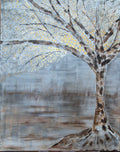 Large Acrylic Tree Canvas – Neutral Grey & Gold Textured Wall Art