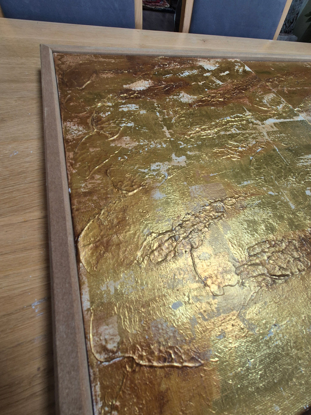 Large Framed Abstract Gold Wall Art – 3 Panel Statement Piece