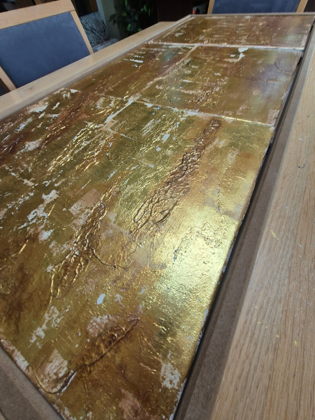Large Framed Abstract Gold Wall Art – 3 Panel Statement Piece