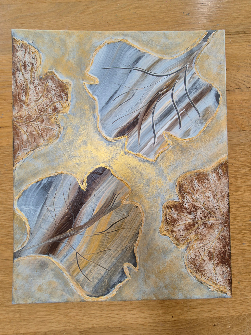 Framed Abstract Leaf Wall Art – Neutral Textured Botanical Painting