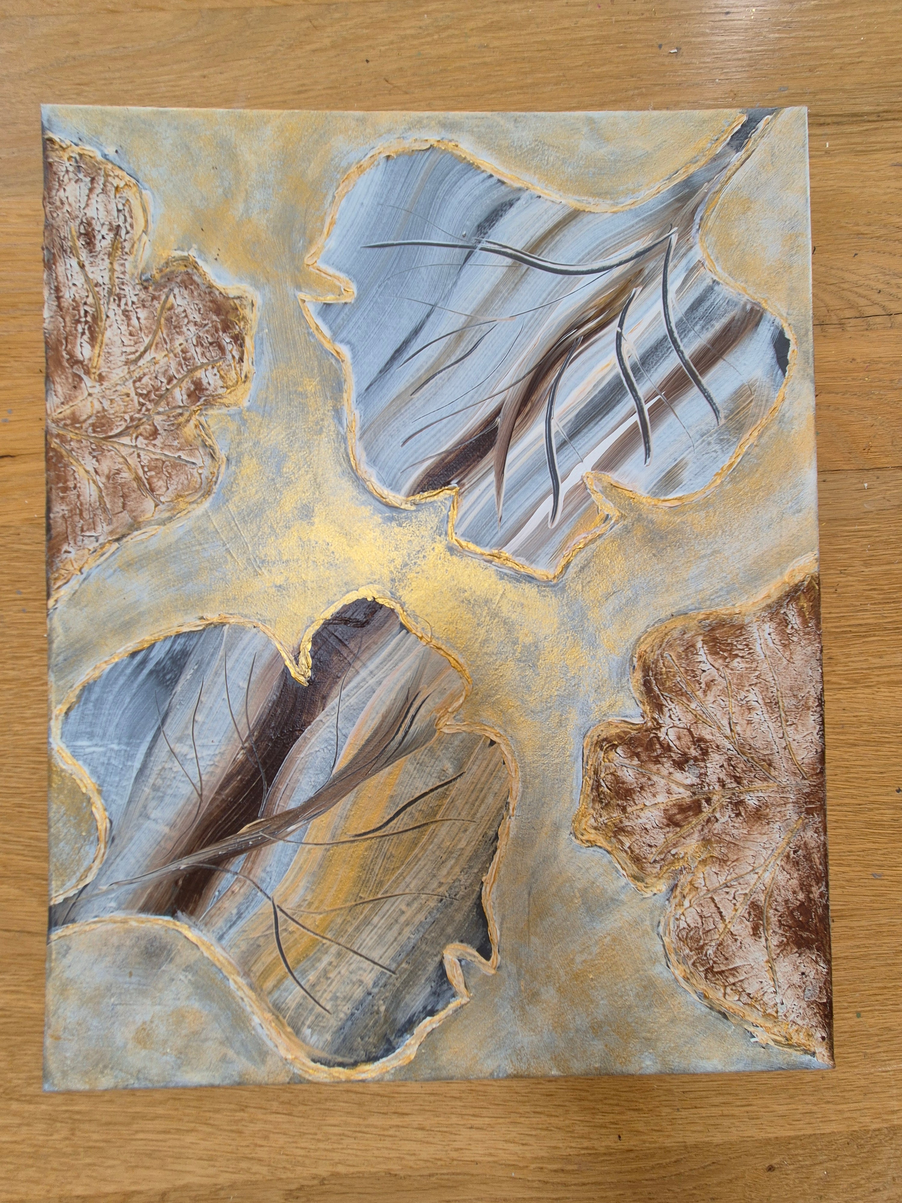 Framed Abstract Leaf Wall Art – Neutral Textured Botanical Painting
