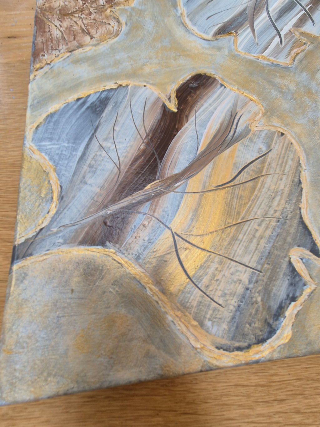 Framed Abstract Leaf Wall Art – Neutral Textured Botanical Painting