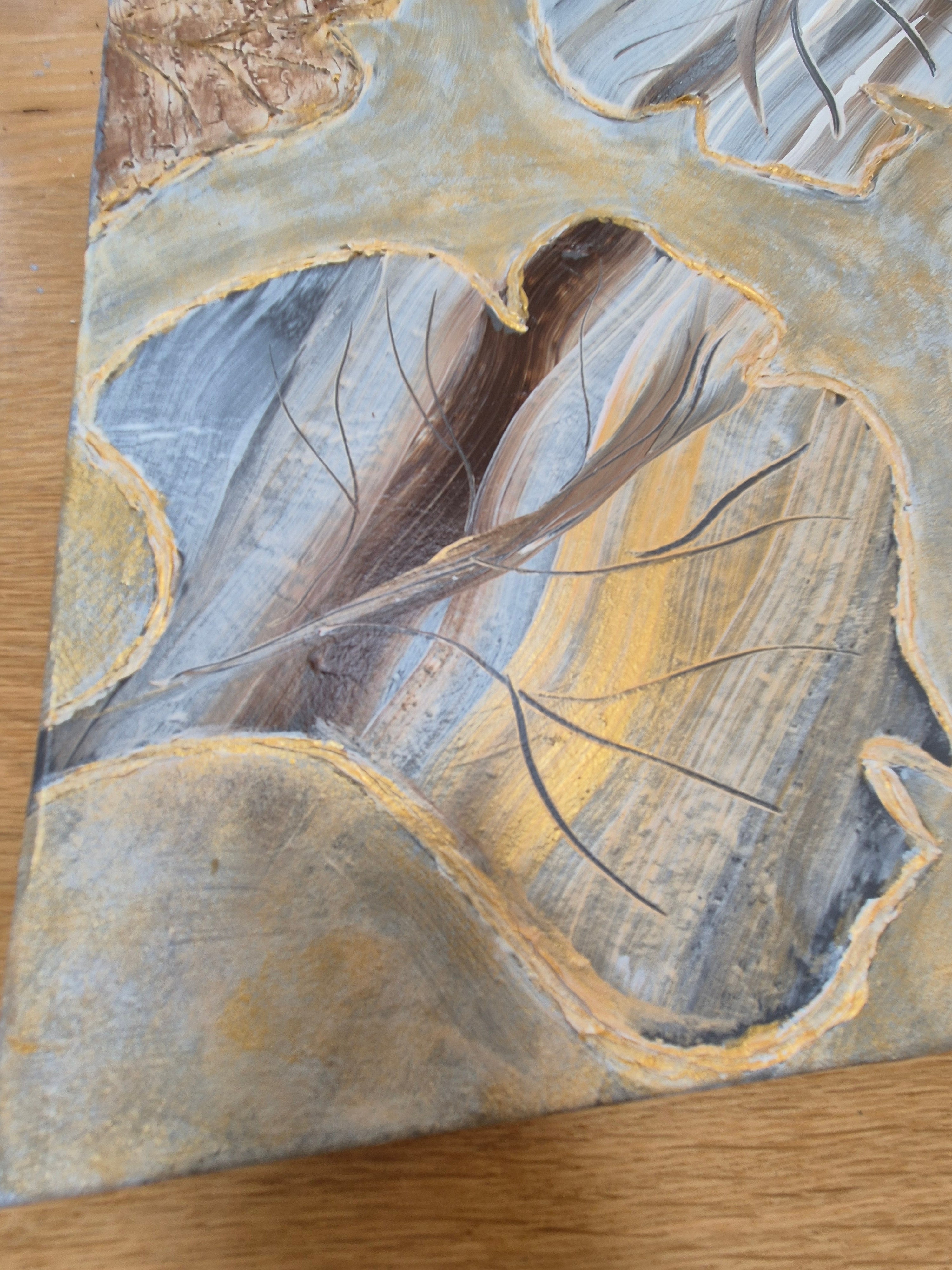 Framed Abstract Leaf Wall Art – Neutral Textured Botanical Painting