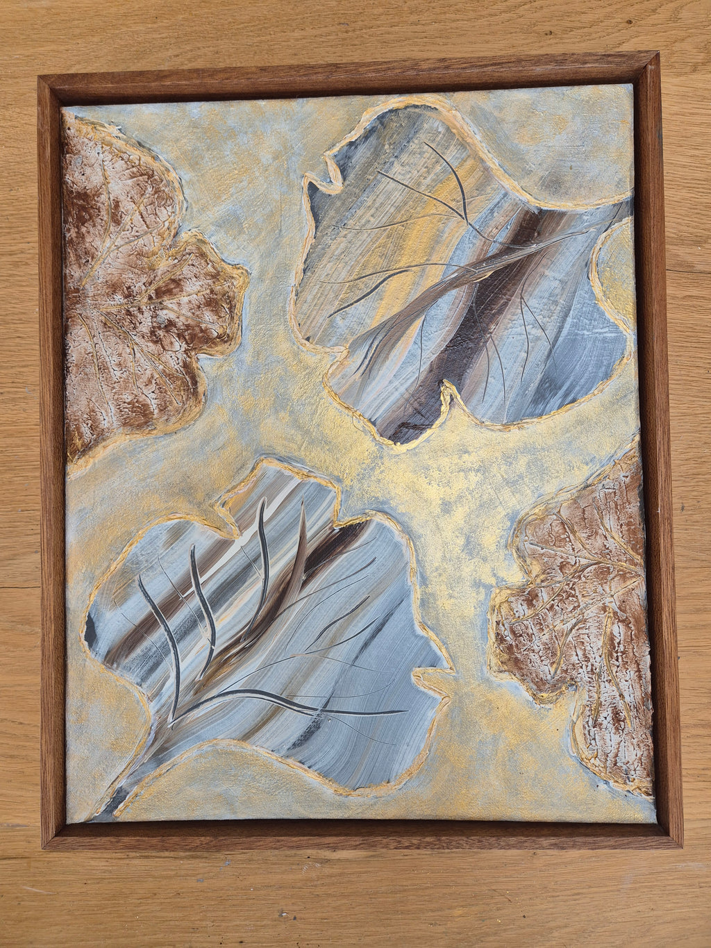 Framed Abstract Leaf Wall Art – Neutral Textured Botanical Painting