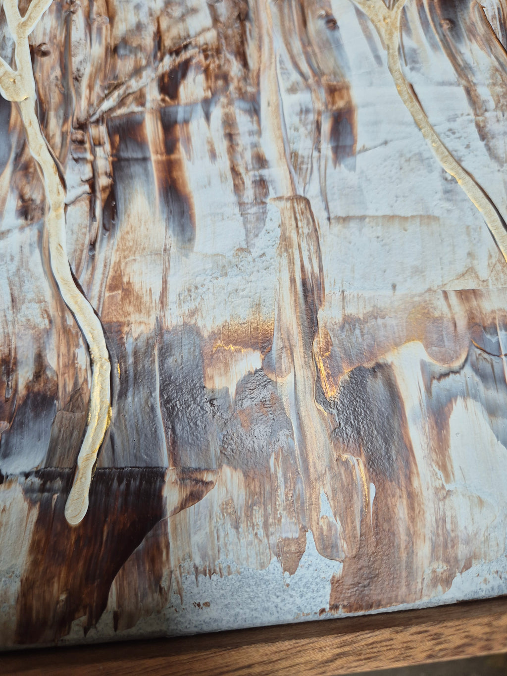 Framed Textured Abstract Tree Wall Art – Neutral Gold Brown Painting