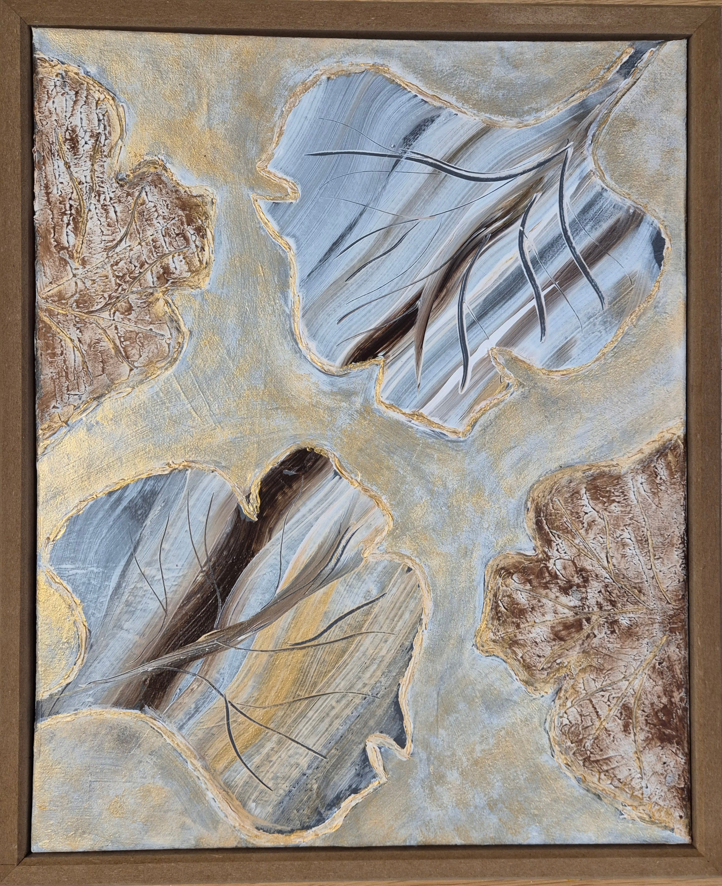 Framed Abstract Leaf Wall Art – Neutral Textured Botanical Painting