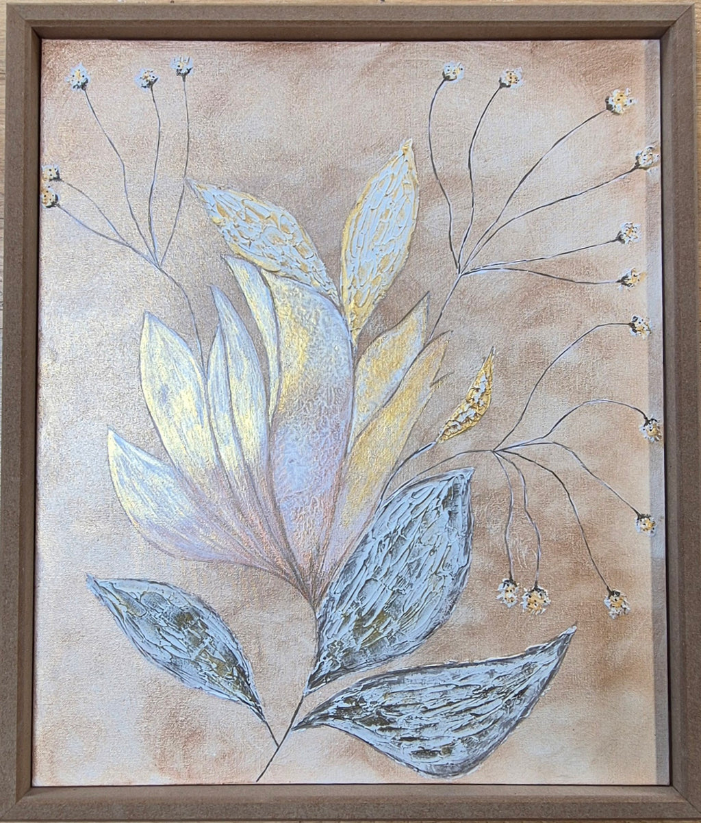 Blush & Gold Botanical Bloom | Original Textured Floral Artwork