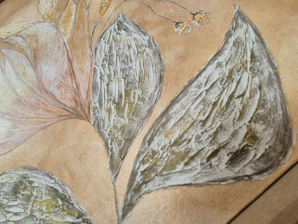 Blush & Gold Botanical Bloom | Original Textured Floral Artwork