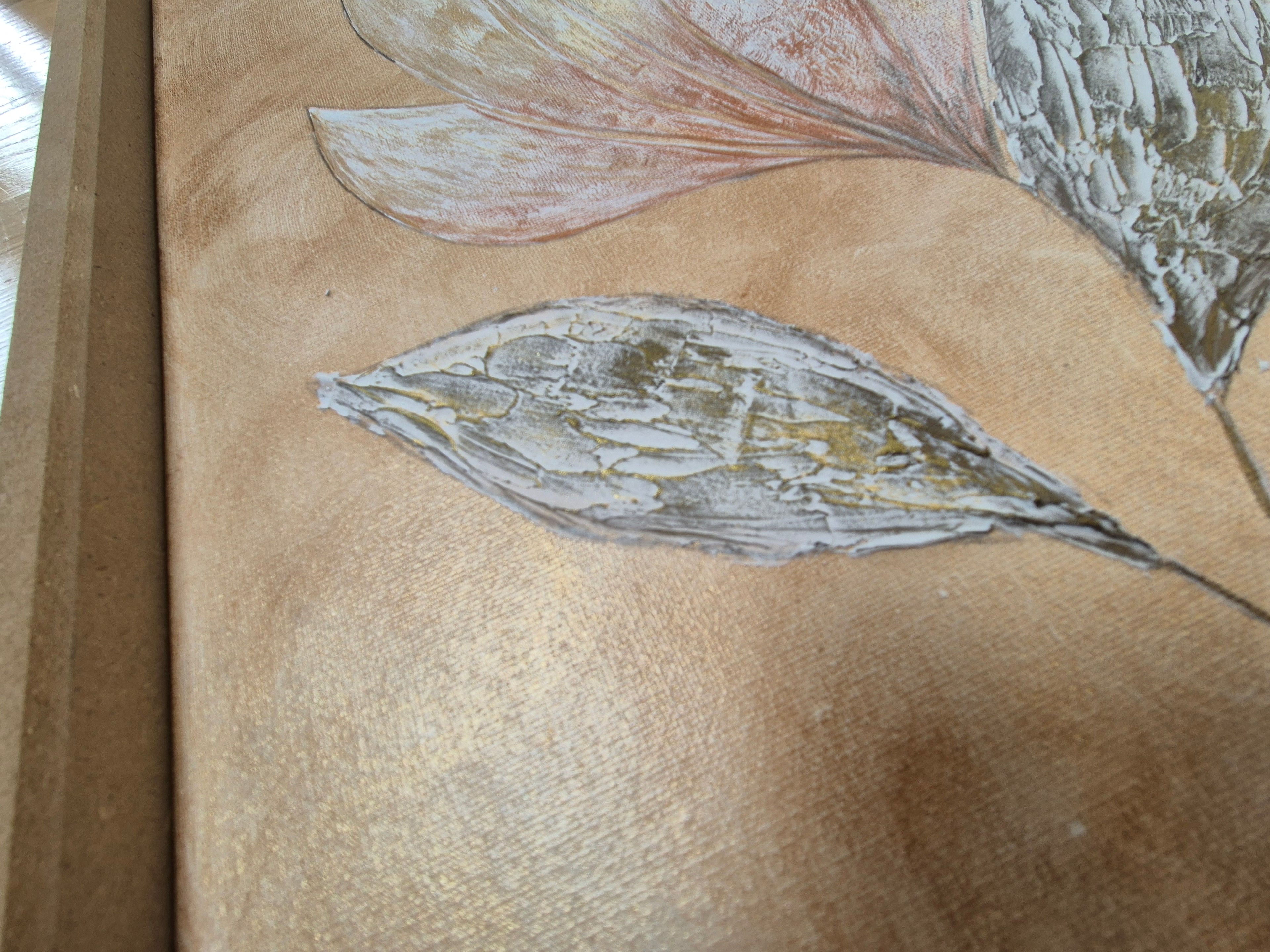 Blush & Gold Botanical Bloom | Original Textured Floral Artwork