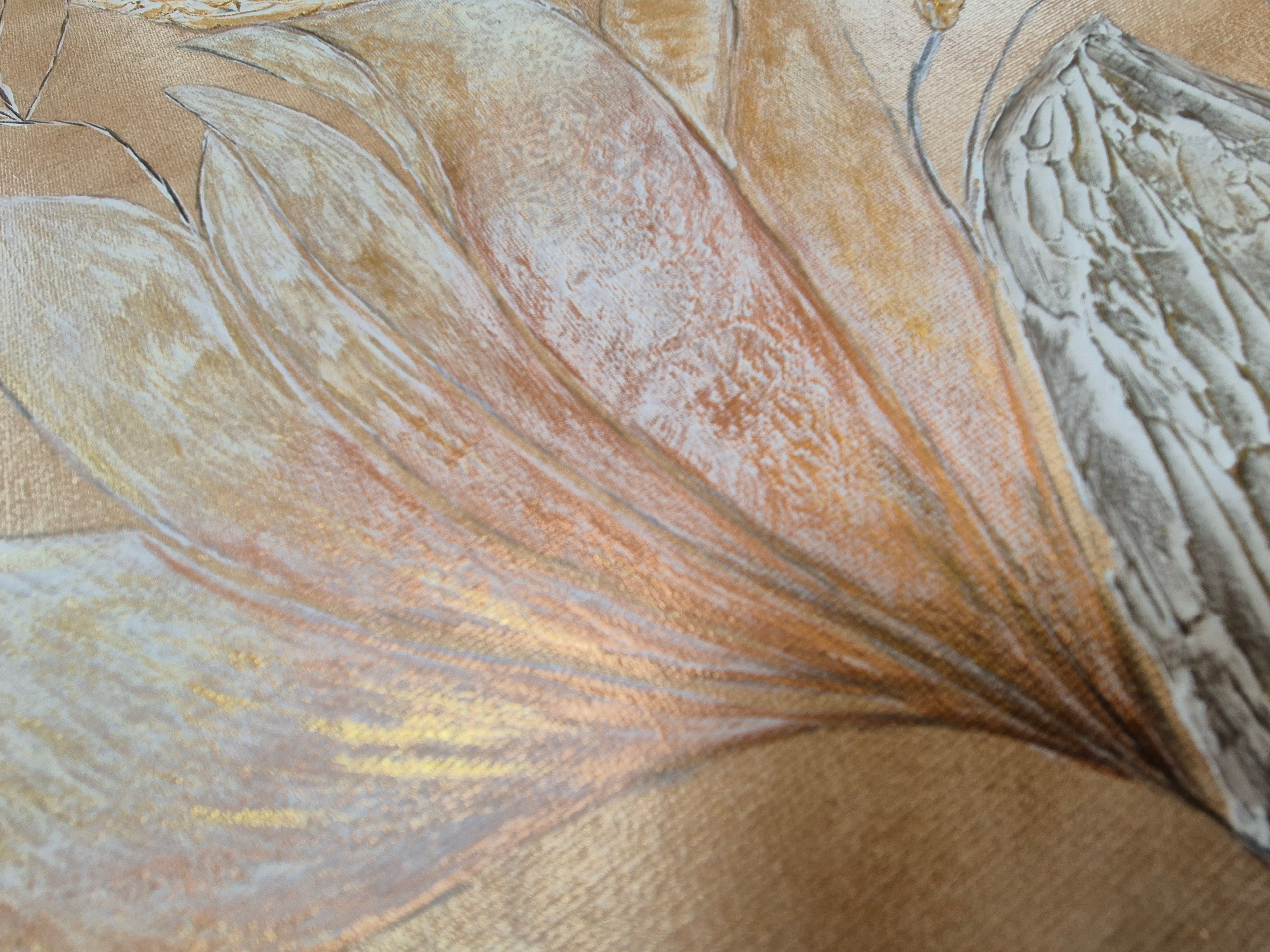 Blush & Gold Botanical Bloom | Original Textured Floral Artwork