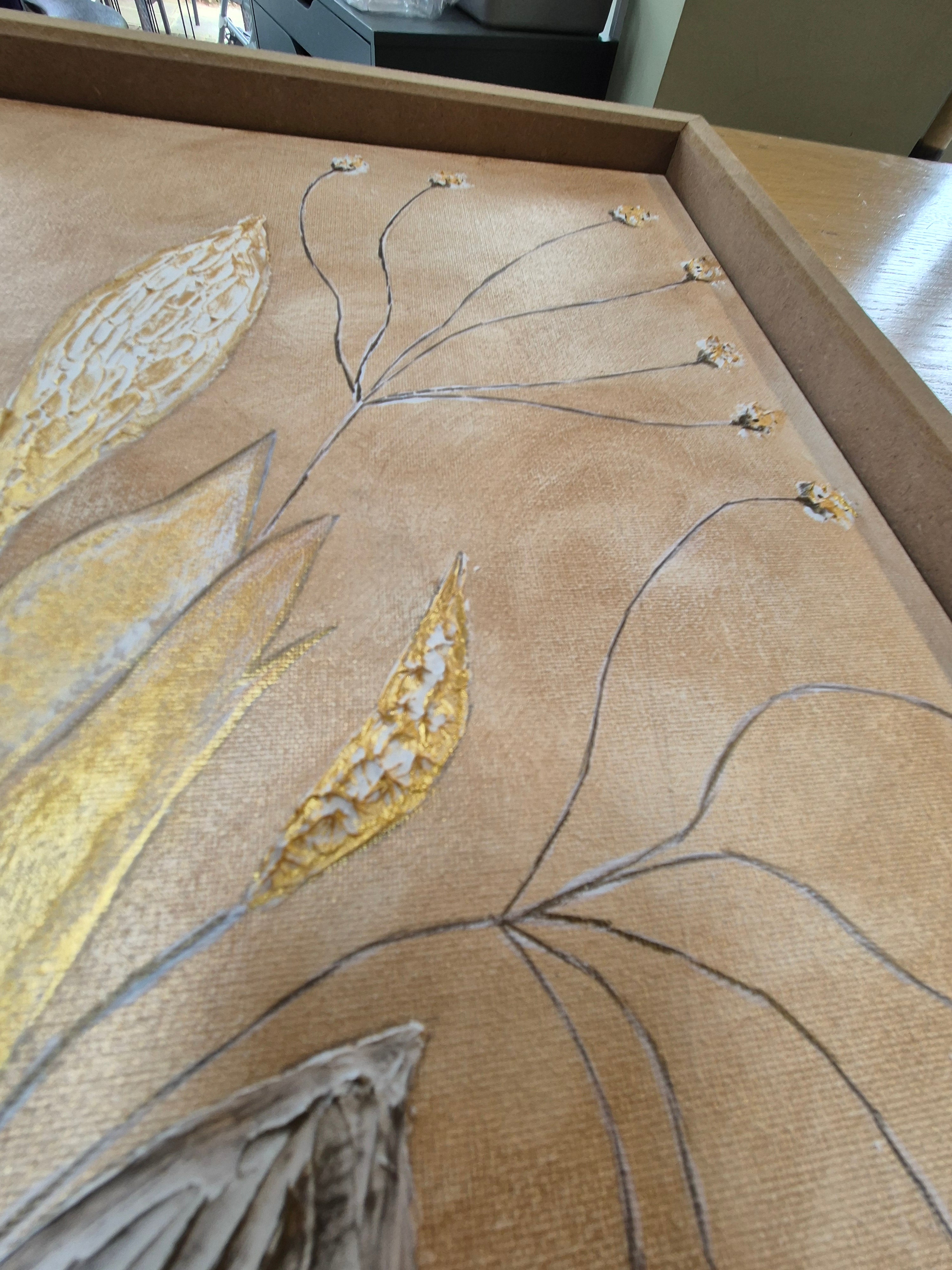 Blush & Gold Botanical Bloom | Original Textured Floral Artwork