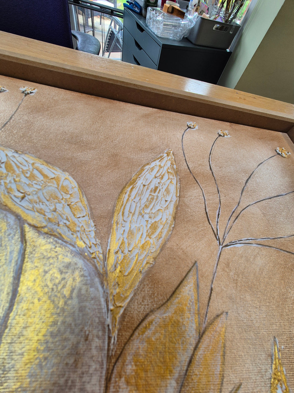 Blush & Gold Botanical Bloom | Original Textured Floral Artwork