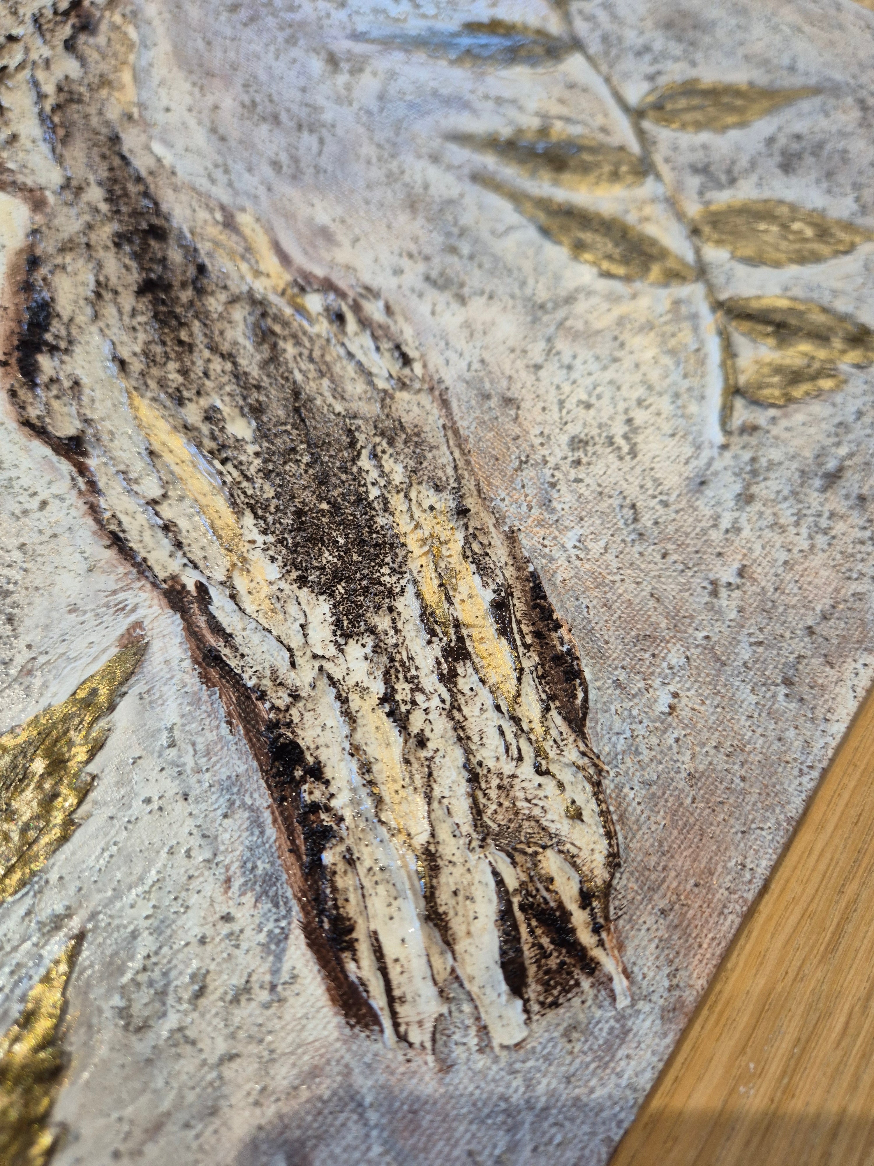 Framed Botanical Canvas – Ancient Bark, Original Textured Painting 50x60cm UK