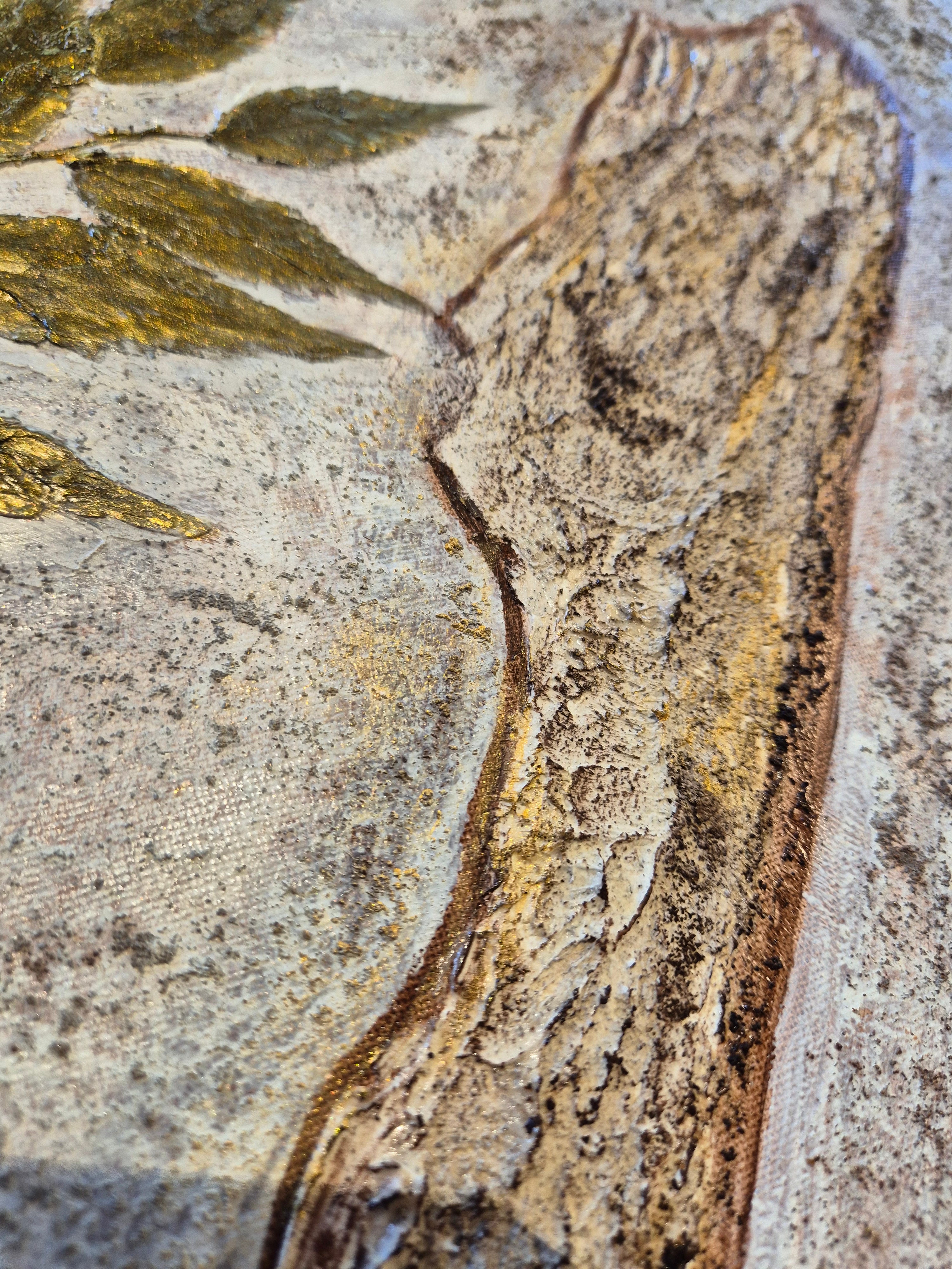 Framed Botanical Canvas – Ancient Bark, Original Textured Painting 50x60cm UK