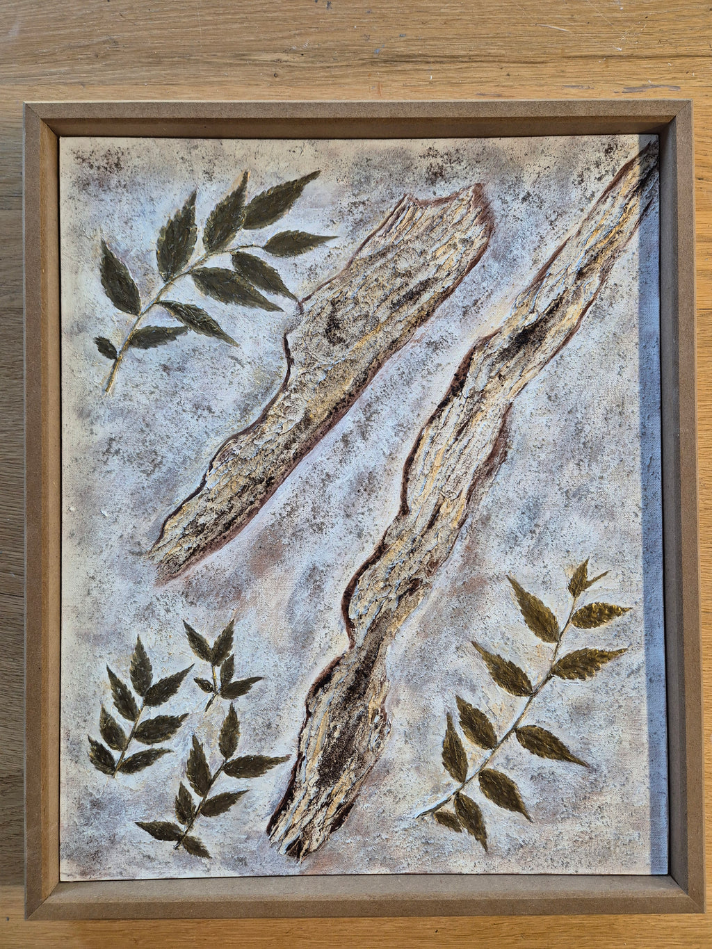 Framed Botanical Canvas – Ancient Bark, Original Textured Painting 50x60cm UK