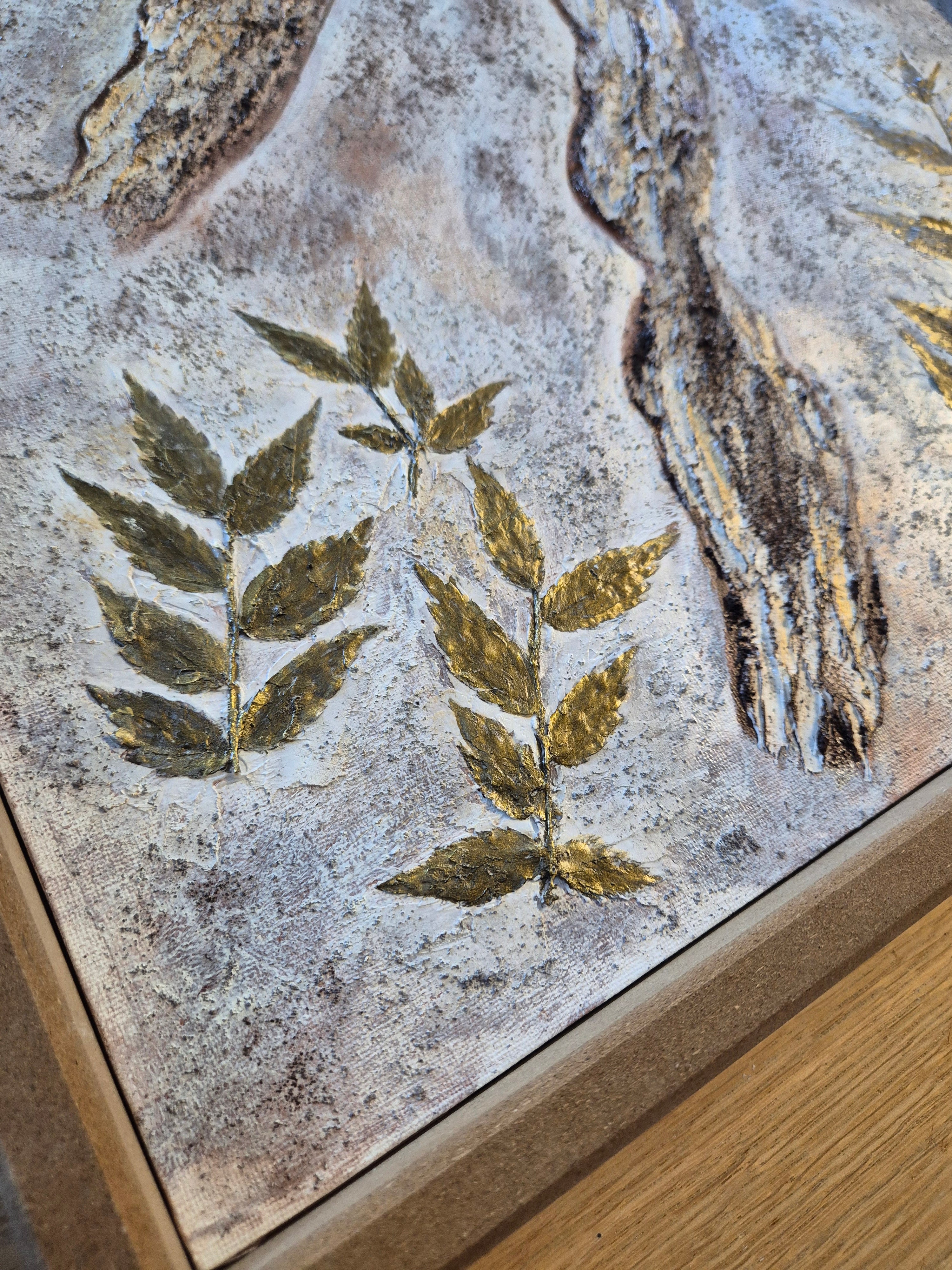 Framed Botanical Canvas – Ancient Bark, Original Textured Painting 50x60cm UK