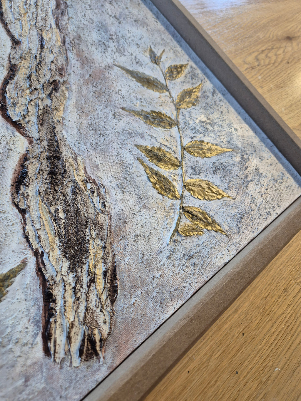 Framed Botanical Canvas – Ancient Bark, Original Textured Painting 50x60cm UK