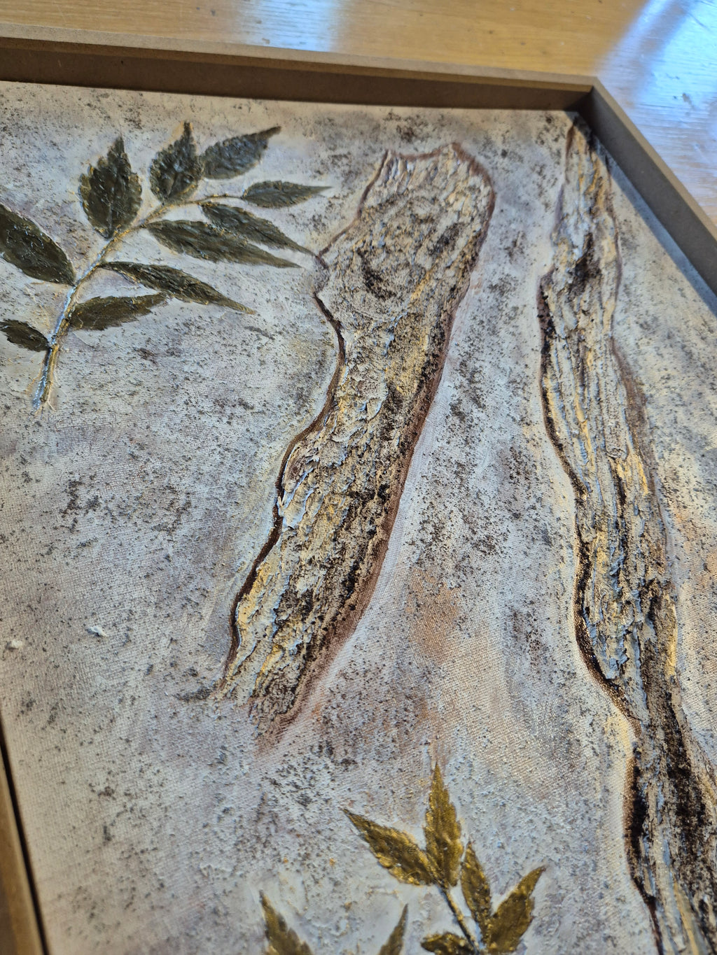 Framed Botanical Canvas – Ancient Bark, Original Textured Painting 50x60cm UK