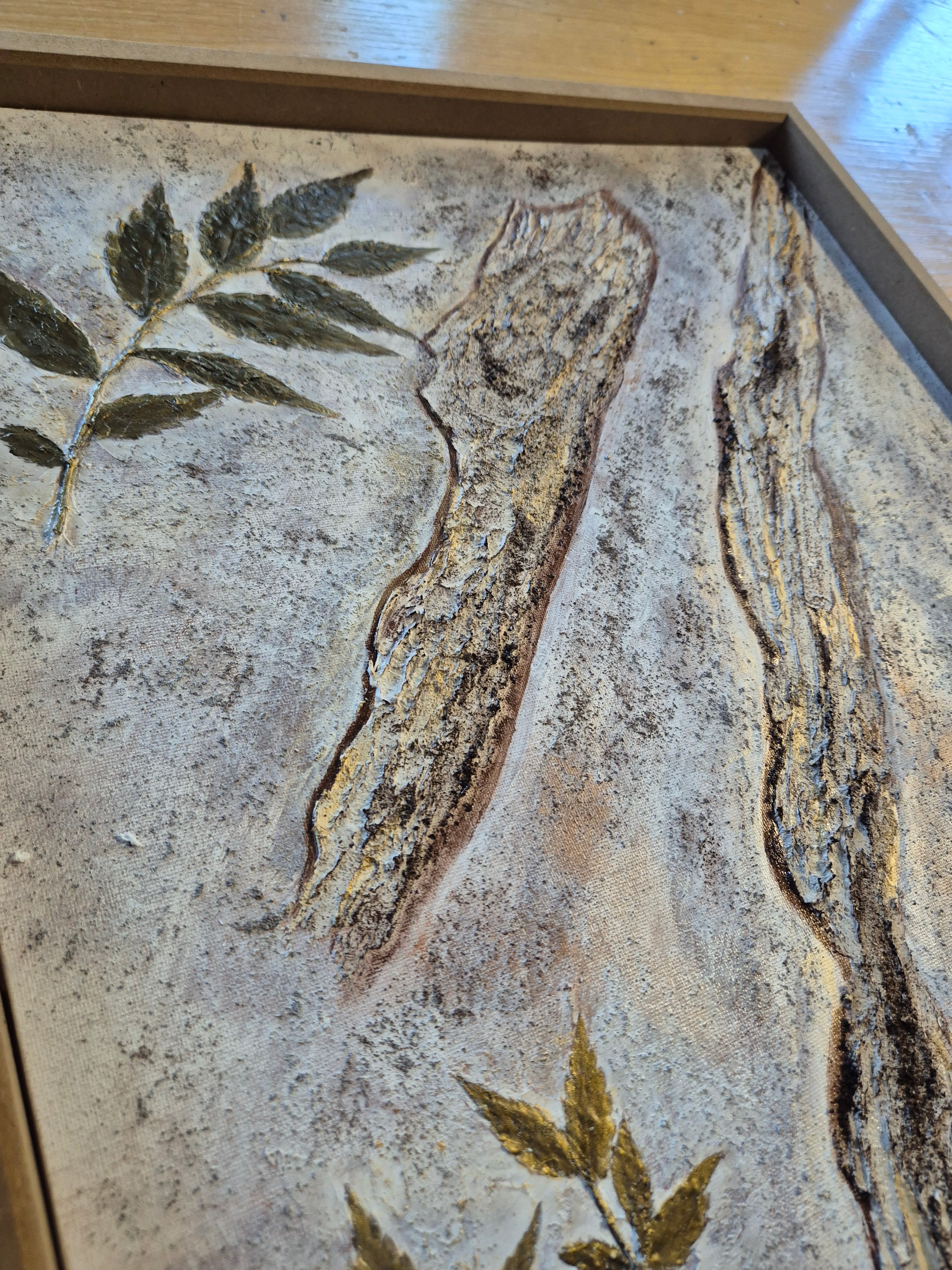 Framed Botanical Canvas – Ancient Bark, Original Textured Painting 50x60cm UK