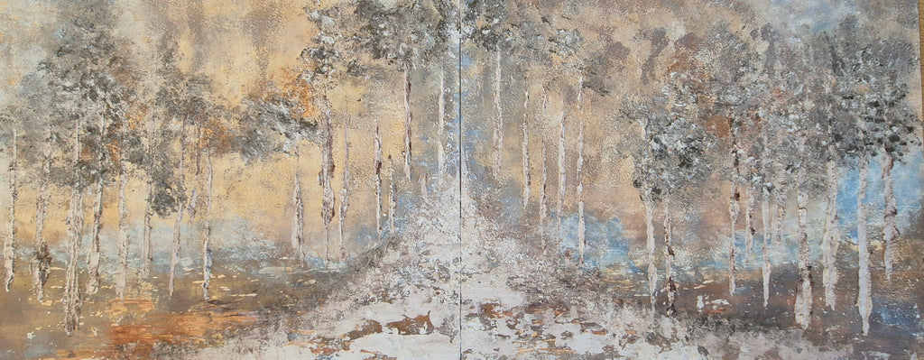 Original Panoramic Textured Landscape Wall Art – Framed Painting 145cm (W) x 64cm (H)