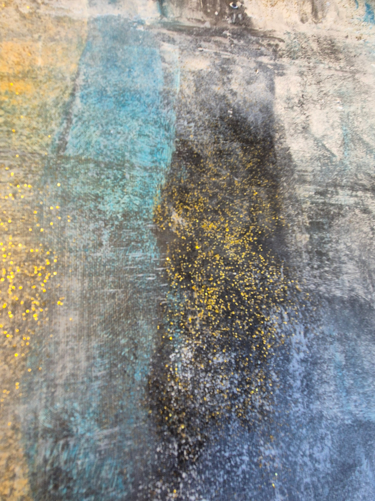 Original Blue & Gold Abstract Wall Art – Framed Mixed-Media Acrylic Painting 102cm (W) x 81cm (H)