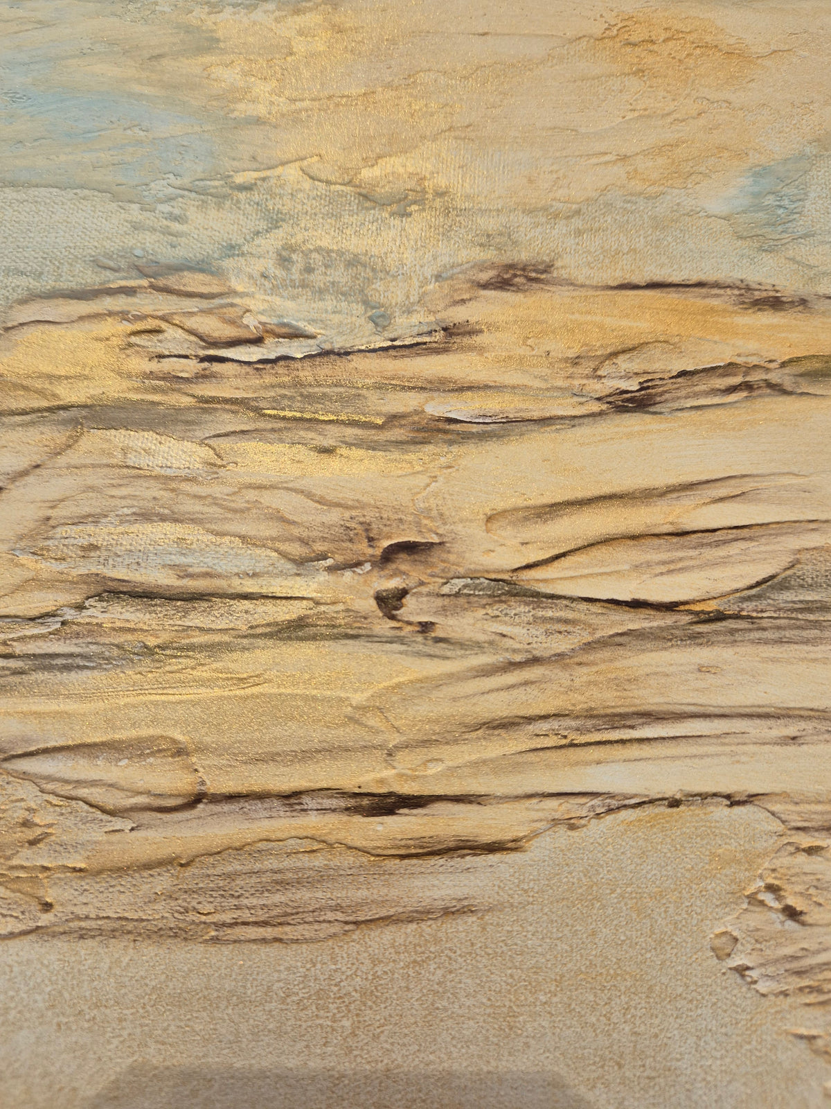 Golden Sunrise – Original Neutral Abstract Landscape Wall Art – Gold Textured Framed Painting 81 x 60cm
