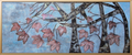Large Framed Panoramic Abstract Copper Leaf & Birch Trees – Blue Sky Original Painting