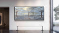 Large Framed Abstract Winter Trees Triptych – Blue Grey Sky Original Painting