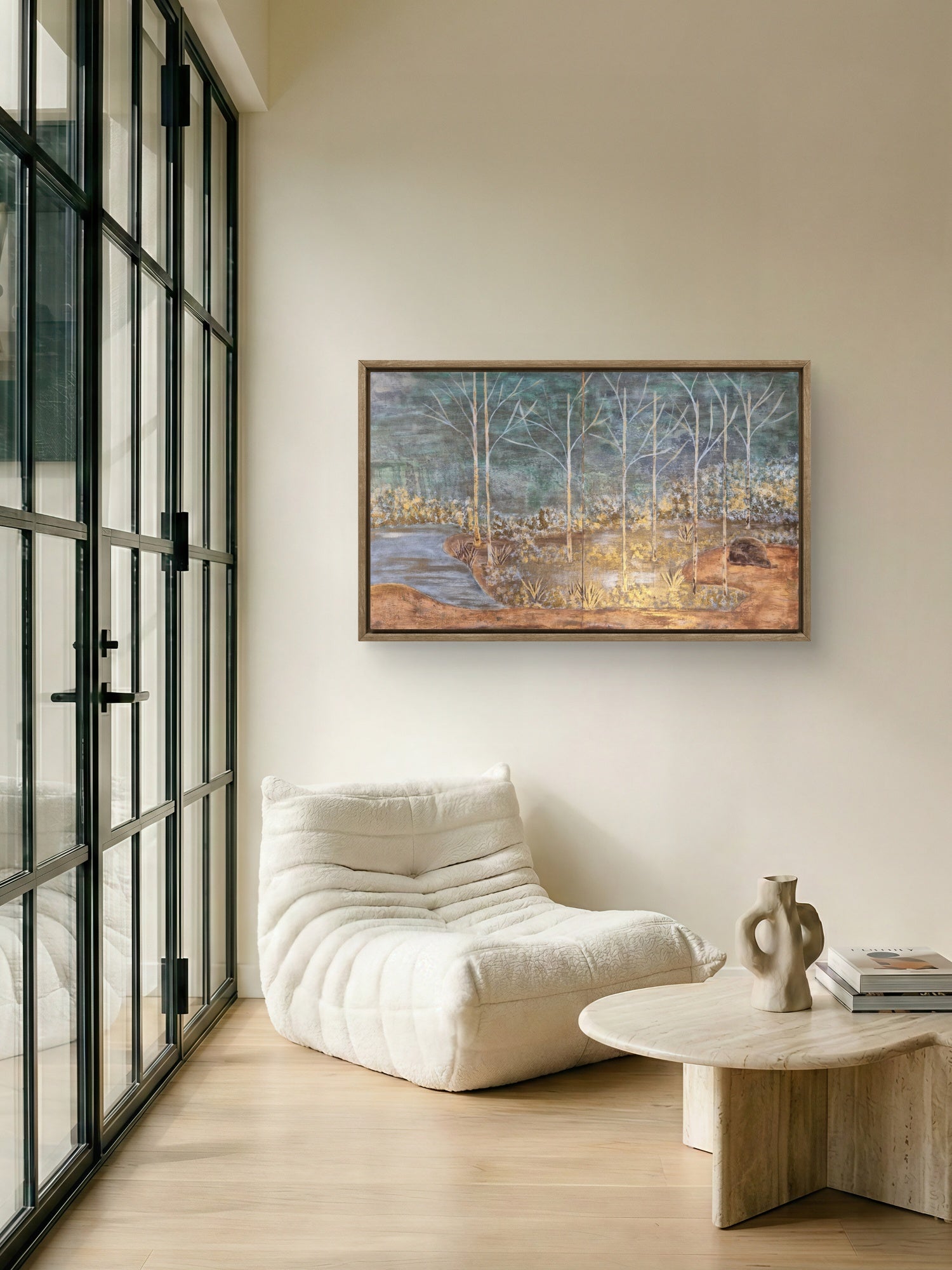 Large Framed Landscape Wall Art – The Forgotten River, Original Acrylic Painting 100x64cm UK