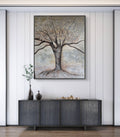 Large Framed Abstract Grand Oak Tree – Warm Neutral Textured Original Painting