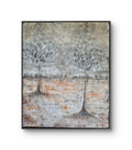 Framed Abstract Twin Trees Landscape – Warm Neutral Textured Original Painting