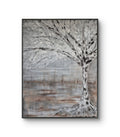 Framed Abstract Silver Birch Tree Landscape – Grey & Taupe Original Painting