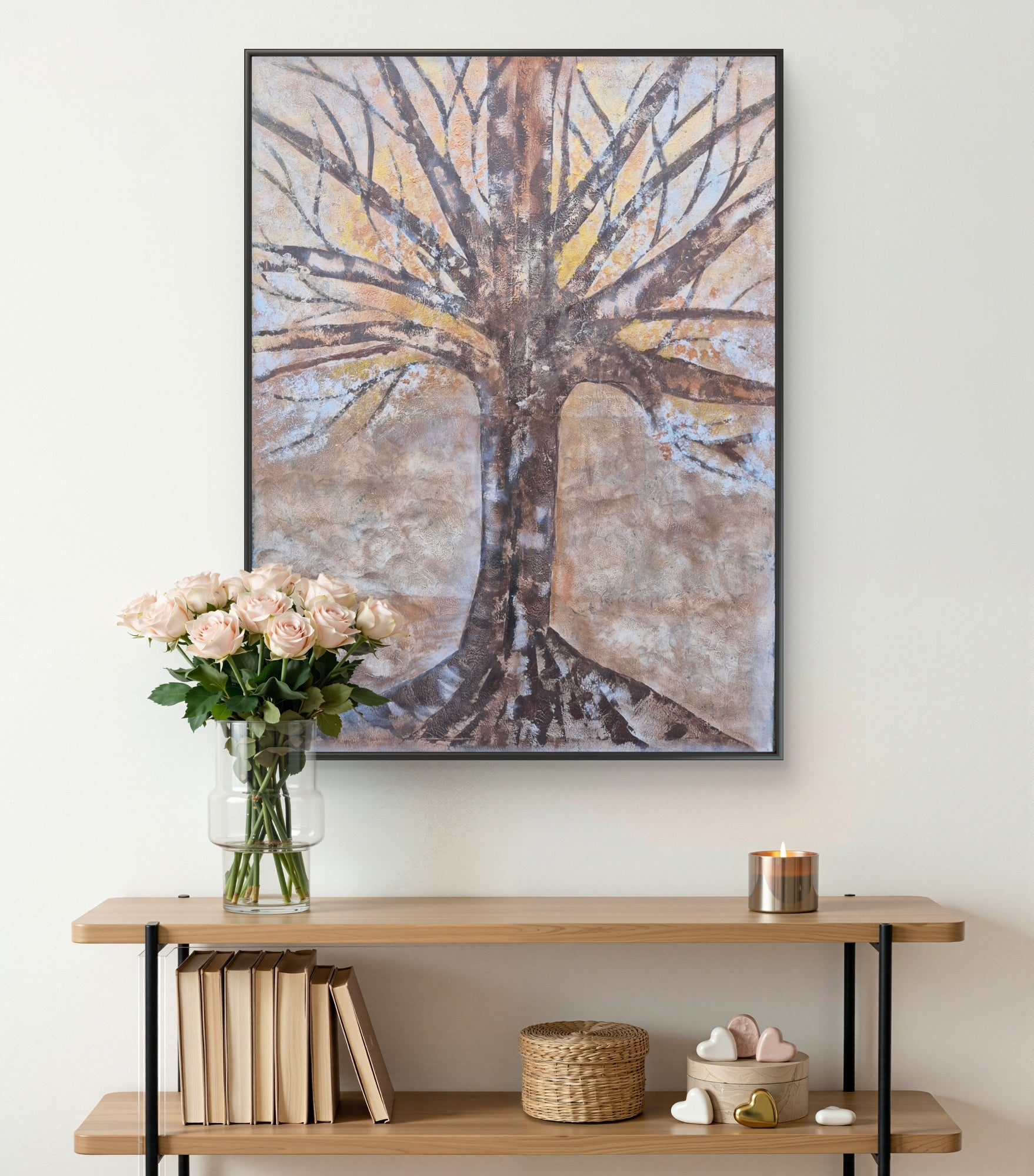 Large Framed Abstract Tree of Life – Warm Neutral Textured Original Painting