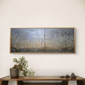 Large Framed Panoramic Abstract Tree Landscape – Misty Blue & Gold Original Painting