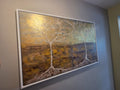Large Framed Abstract Diptych Tree Landscape – Gold & Blue Original Painting