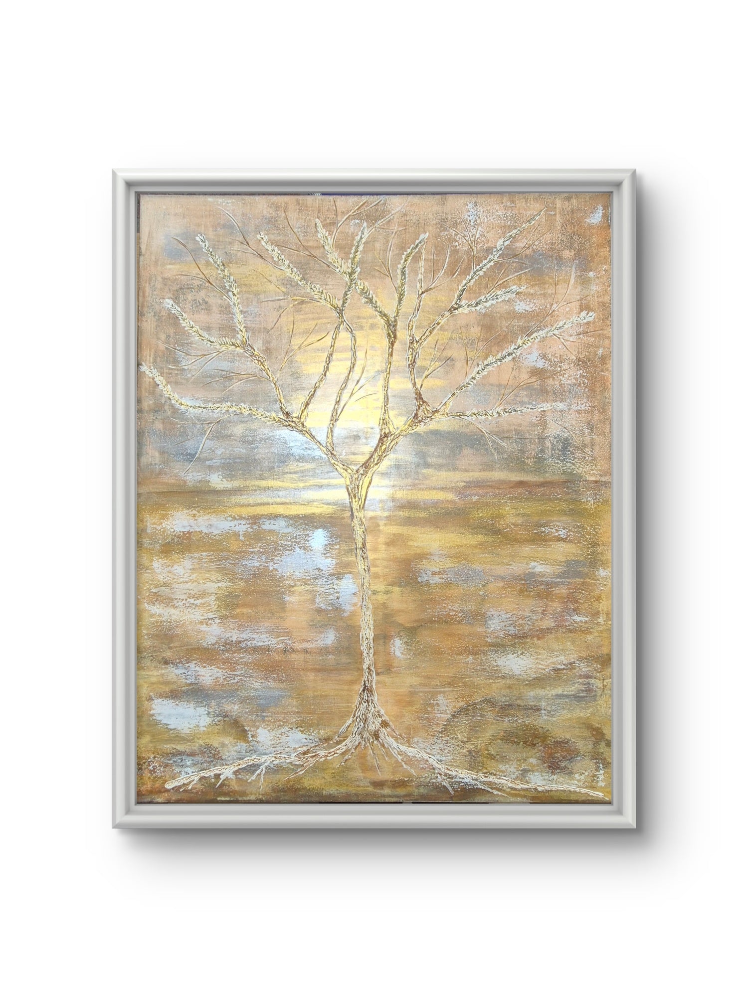 Large Framed Abstract Tree Canvas – Warm Neutral Tones, Original Artwork