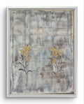 Framed Abstract Botanical Floral Art – Gold Textured Wildflowers, Original Painting