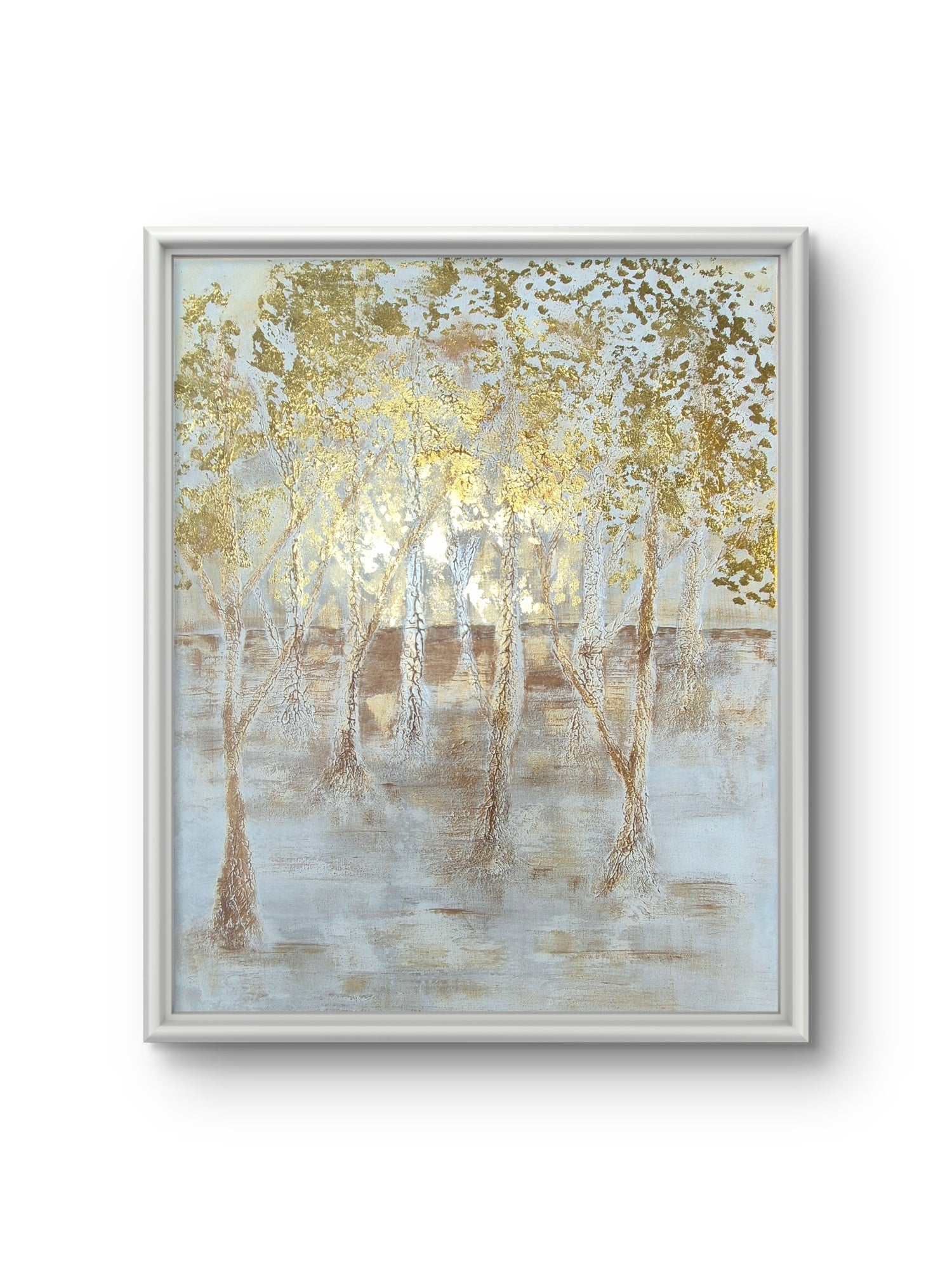 Framed Abstract Tree Wall Art – Neutral Gold Tones, Original Painting