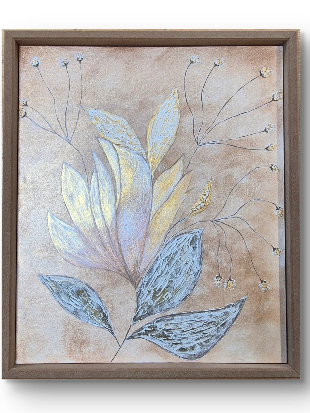 Blush & Gold Botanical Bloom | Original Textured Floral Artwork