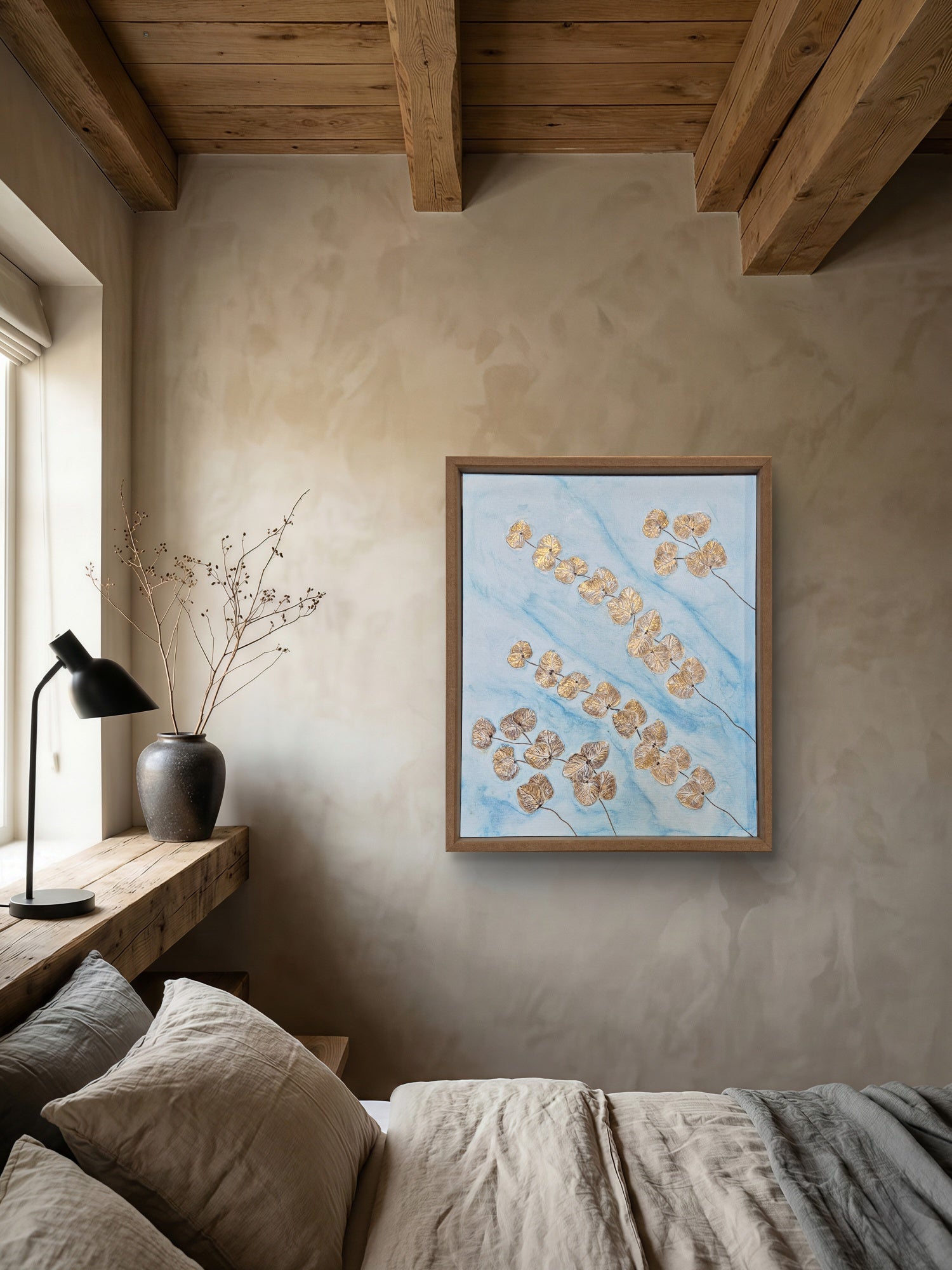 Golden Leaf Cascade | Original Textured Botanical Artwork