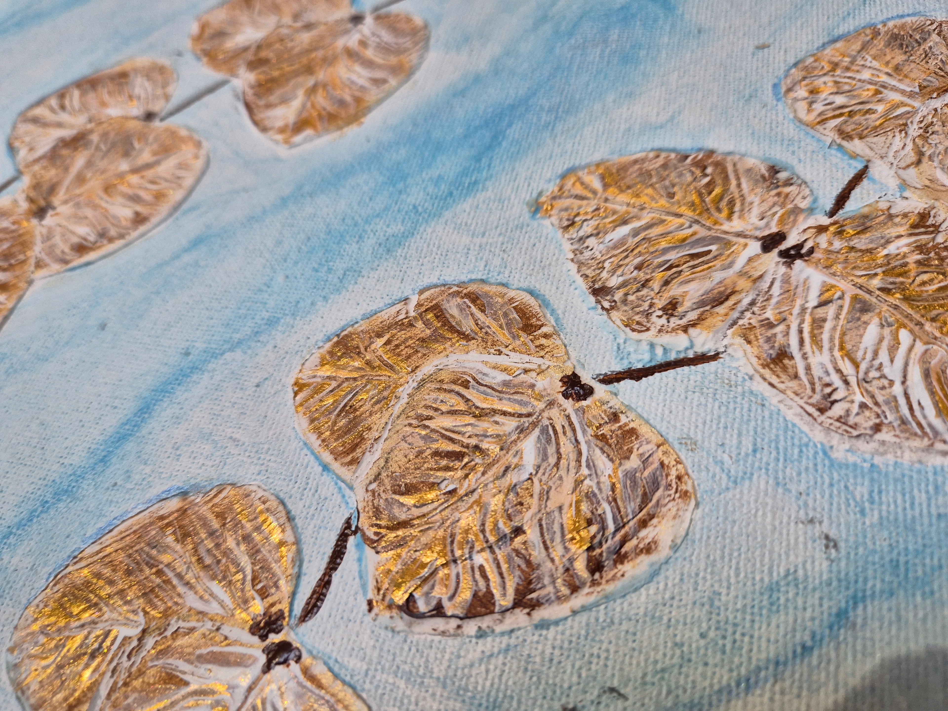 Golden Leaf Cascade | Original Textured Botanical Artwork