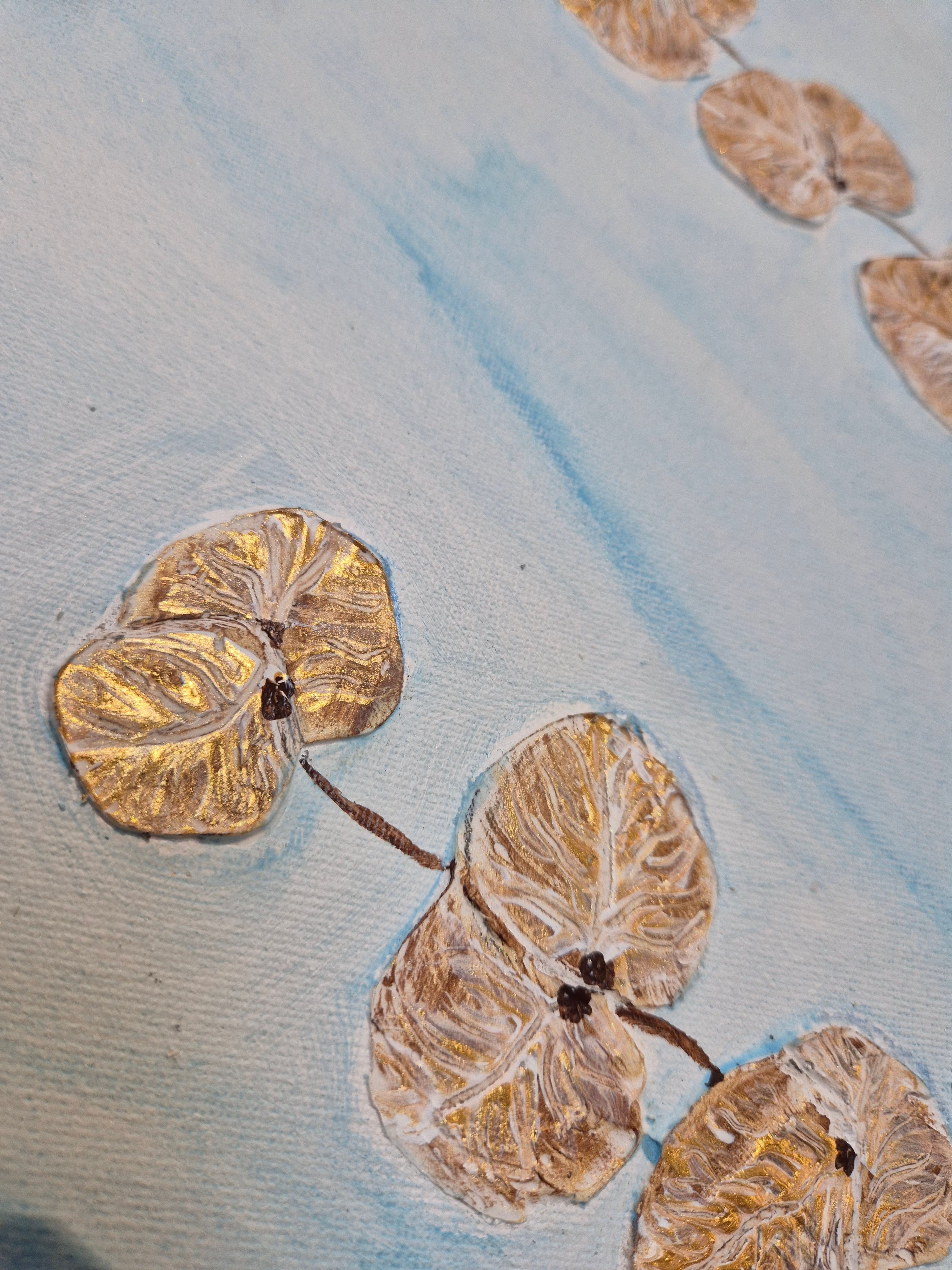 Golden Leaf Cascade | Original Textured Botanical Artwork