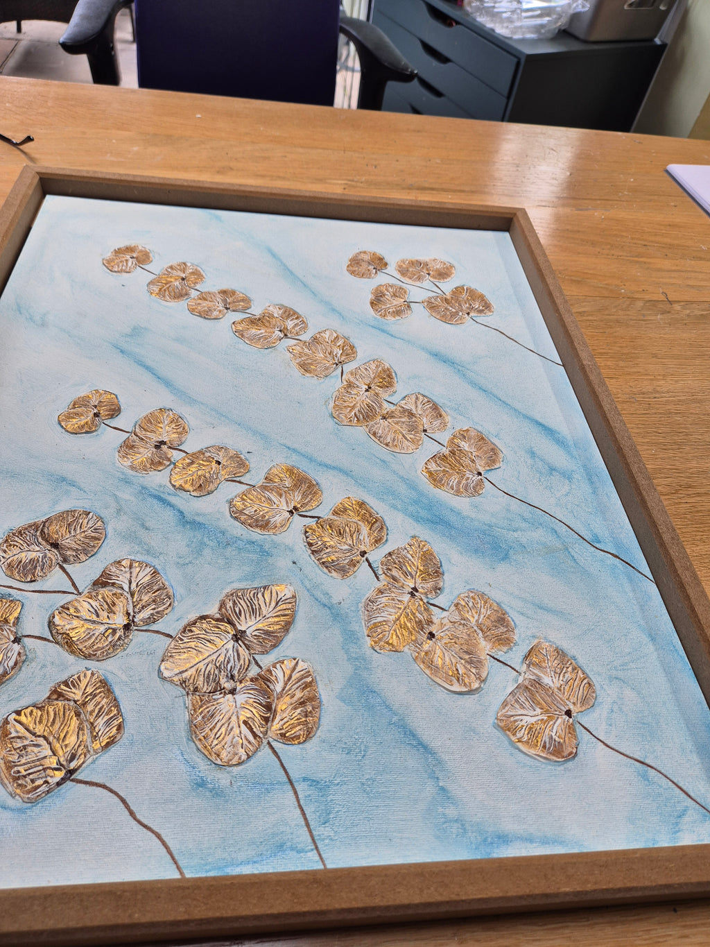 Golden Leaf Cascade | Original Textured Botanical Artwork