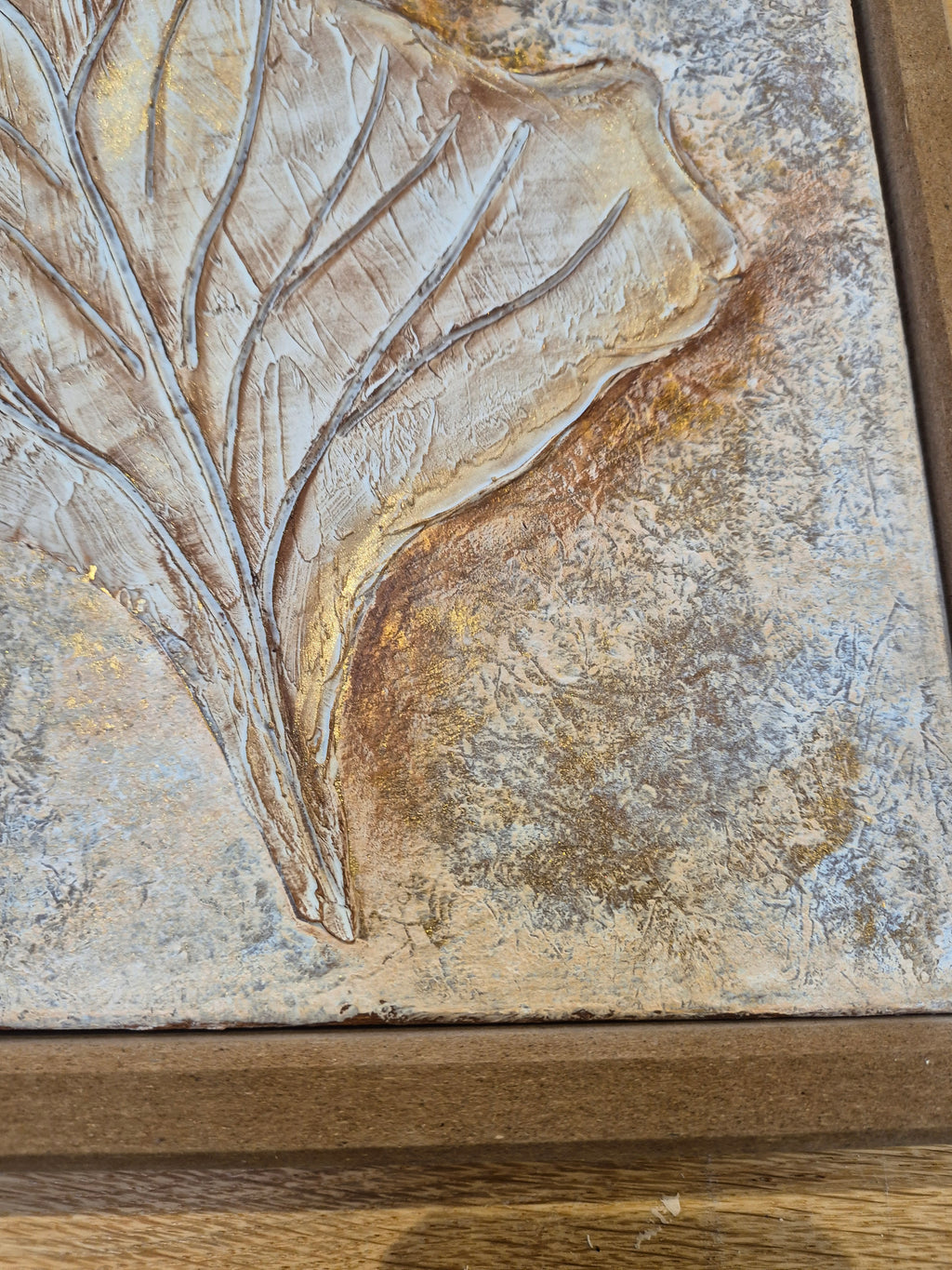 Framed Textured Botanical Leaf Canvas – Blue & Sand Original Artwork