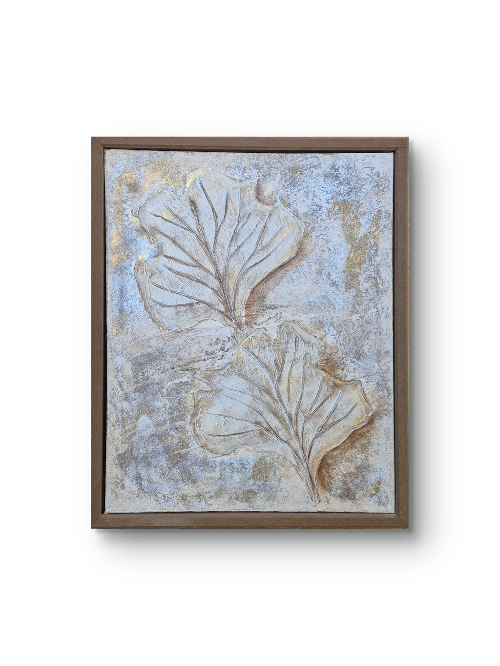 Framed Textured Botanical Leaf Canvas – Blue & Sand Original Artwork